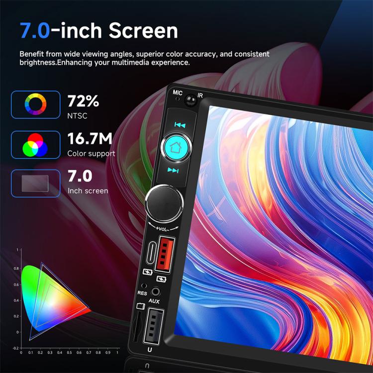 Autoradio universale Dual-DIN da 7 pollici con lettore MP5, display per console centrale, compatibile con CarPlay e Android Auto., Standard, with Reversing Camera + Frame