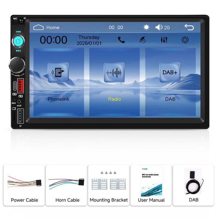 Autoradio universale Dual-DIN da 7 pollici con lettore MP5, display per console centrale, compatibile con CarPlay e Android Auto., Standard, with Reversing Camera + Frame