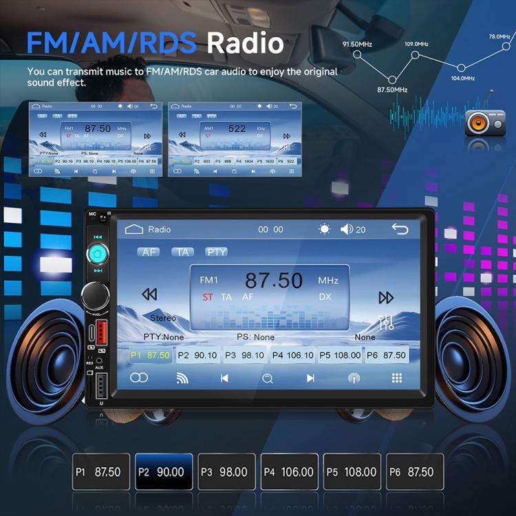 Autoradio universale Dual-DIN da 7 pollici con lettore MP5, display per console centrale, compatibile con CarPlay e Android Auto., Standard, with Reversing Camera + Frame