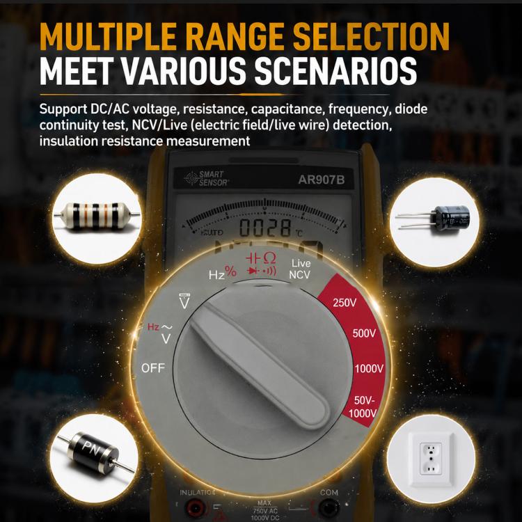 SMART SENSOR AR907B Multimetro digitale ad alta precisione 2 in 1 per test di resistenza di isolamento, AR907B