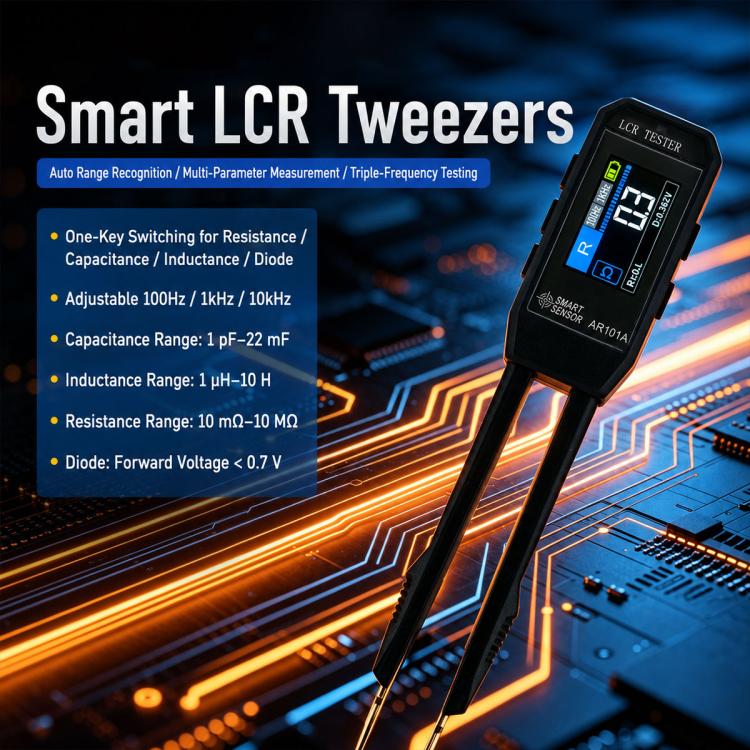 Pinzette digitali SMART SENSOR AR101A, tester LCR, pinzette per test di componenti SMD