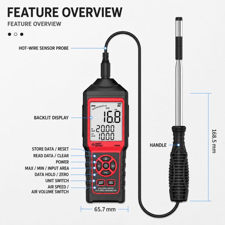 Anemometro termico portatile ad alta precisione SMART SENSOR AM866, AM866