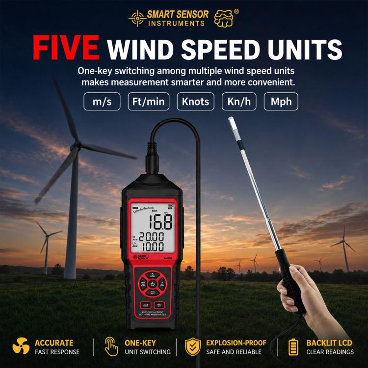 Anemometro termico portatile ad alta precisione SMART SENSOR AM866, AM866