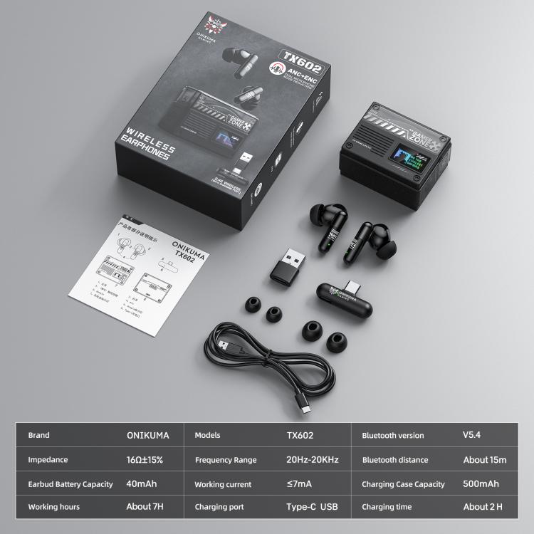 ONIKUMA TX602 Auricolari wireless Bluetooth tri-mode con cancellazione attiva del rumore (ANC+ENC) e riduzione del rumore, TX602
