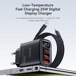 Caricabatterie digitale a tre porte Yesido YC120C da 25 W con cavo da USB-C/Type-C a USB-C/Type-C. Spina: spina europea., YC120C