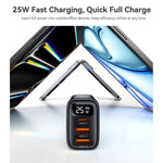 Caricabatterie digitale a tre porte Yesido YC120C da 25 W con cavo da USB-C/Type-C a USB-C/Type-C. Spina: spina europea., YC120C