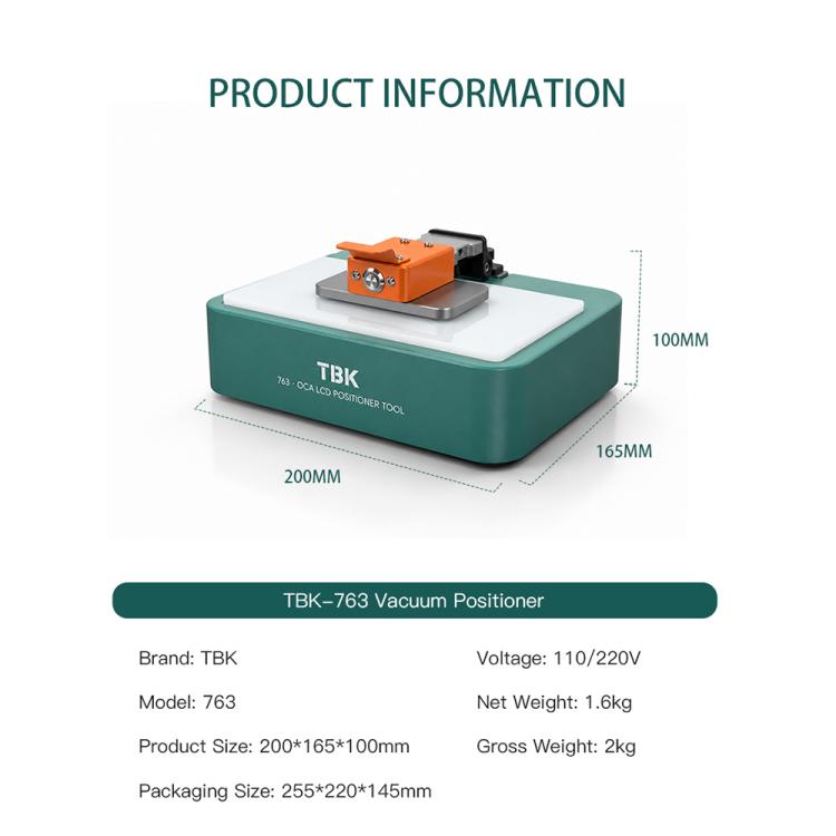 Macchina di posizionamento LCD OCA sottovuoto TBK 763, EU Plug, US Plug, UK Plug