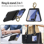 Custodia per telefono con anello a cerniera in policarbonato effetto pelle., For Galaxy Z Flip8 5G, For Galaxy Z Flip7 5G