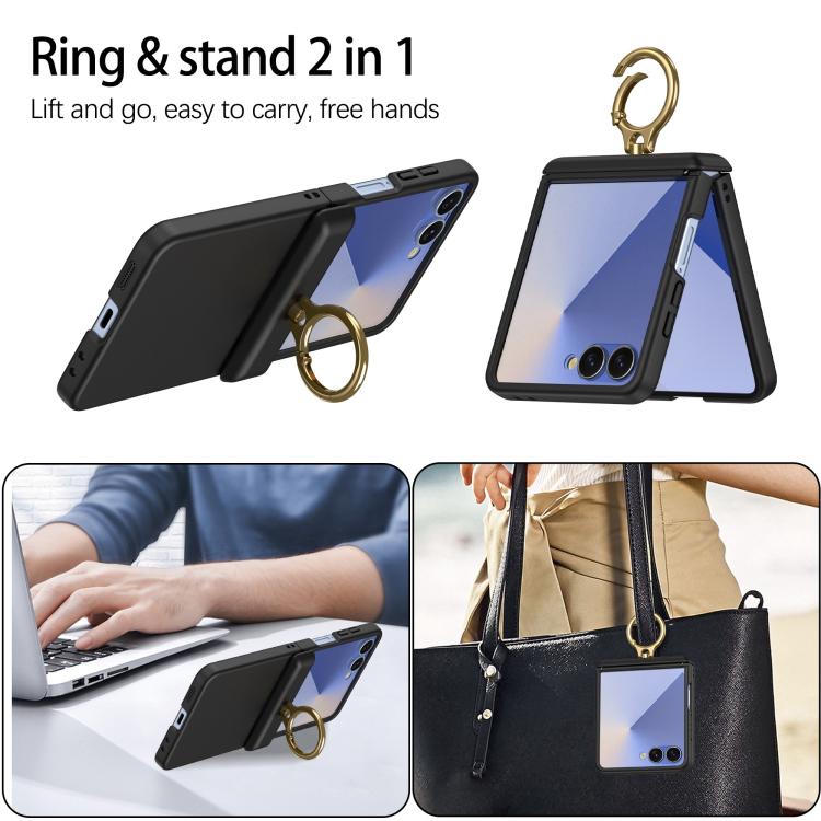 Custodia per telefono con anello a cerniera in policarbonato effetto pelle., For Galaxy Z Flip8 5G, For Galaxy Z Flip7 5G