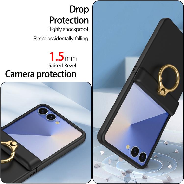Custodia per telefono con anello a cerniera in policarbonato effetto pelle., For Galaxy Z Flip8 5G, For Galaxy Z Flip7 5G