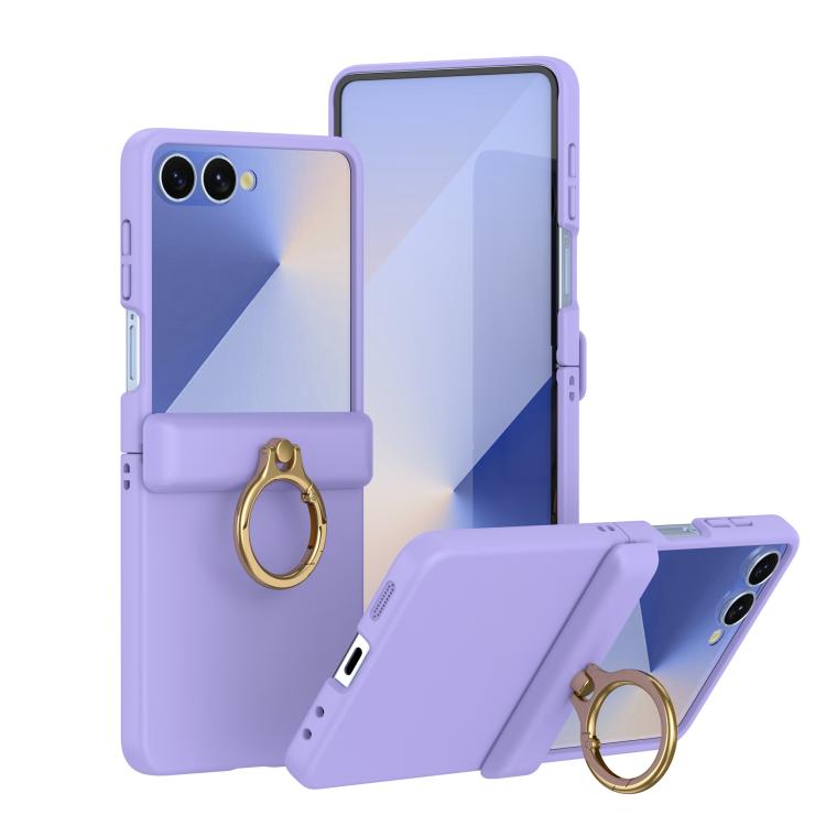 Custodia per telefono con anello a cerniera in policarbonato effetto pelle., For Galaxy Z Flip8 5G, For Galaxy Z Flip7 5G