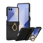 Custodia per telefono con anello a cerniera in policarbonato effetto pelle., For Galaxy Z Flip8 5G, For Galaxy Z Flip7 5G