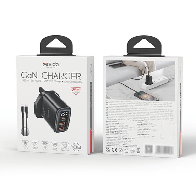 Caricabatterie digitale Yesido YC163C da 25 W con cavo USB-C/Type-C a