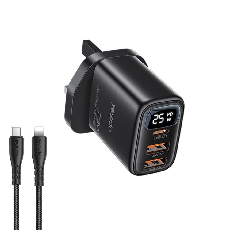 Caricabatterie Yesido YC163L da 25 W con connettore USB-C / Type-C a 8 pin per display digitale., YC163L