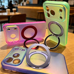 Custodia per telefono con anello magnetico a specchio Iris, For iPhone 15 Pro, For iPhone 15