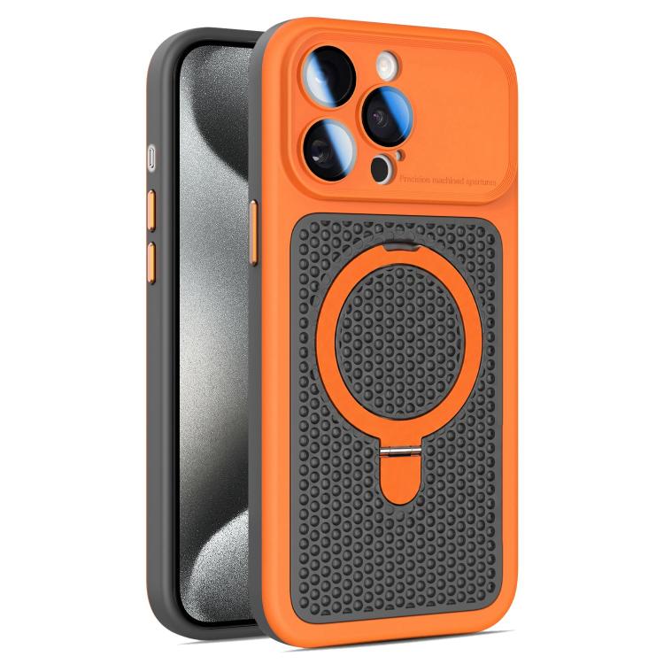 Custodia per telefono Armor Shield con rete di raffreddamento e supporto magnetico, con pellicola protettiva per l'obiettivo., For iPhone 16 Pro, For iPhone 16 Plus, For iPhone 16, For iPhone 15 Pro Max