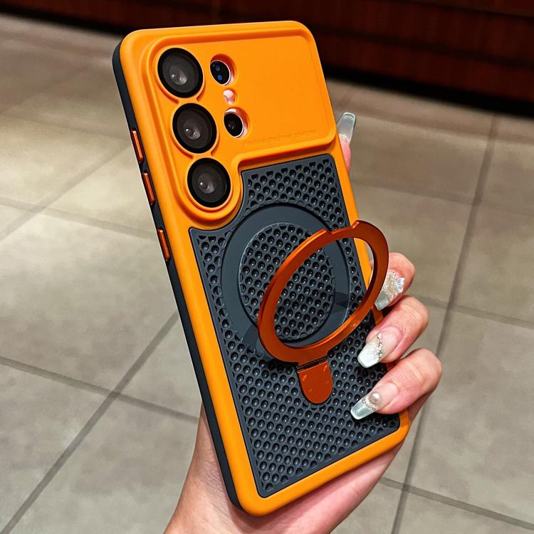 Custodia per telefono Armor Shield con rete di raffreddamento e supporto magnetico, con pellicola protettiva per l'obiettivo., For Galaxy S26 Ultra 5G, For Galaxy S26 5G, For Galaxy S25 Ultra 5G, For Galaxy S24 Ultra 5G