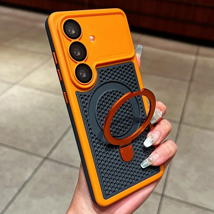 Custodia per telefono Armor Shield con rete di raffreddamento e supporto magnetico, con pellicola protettiva per l'obiettivo., For Galaxy S26 Ultra 5G, For Galaxy S26 5G, For Galaxy S25 Ultra 5G, For Galaxy S24 Ultra 5G