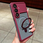 Custodia per telefono Armor Shield con rete di raffreddamento e supporto magnetico, con pellicola protettiva per l'obiettivo., For Galaxy S26 Ultra 5G, For Galaxy S26 5G, For Galaxy S25 Ultra 5G, For Galaxy S24 Ultra 5G