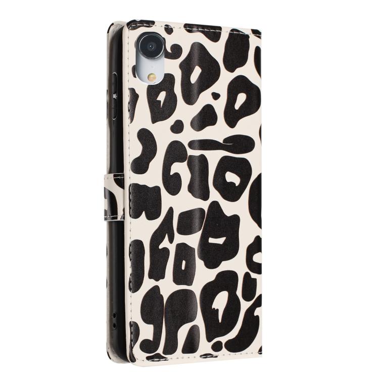 Portafoglio con stampa leopardata in ecopelle con cordino per iPhone XR