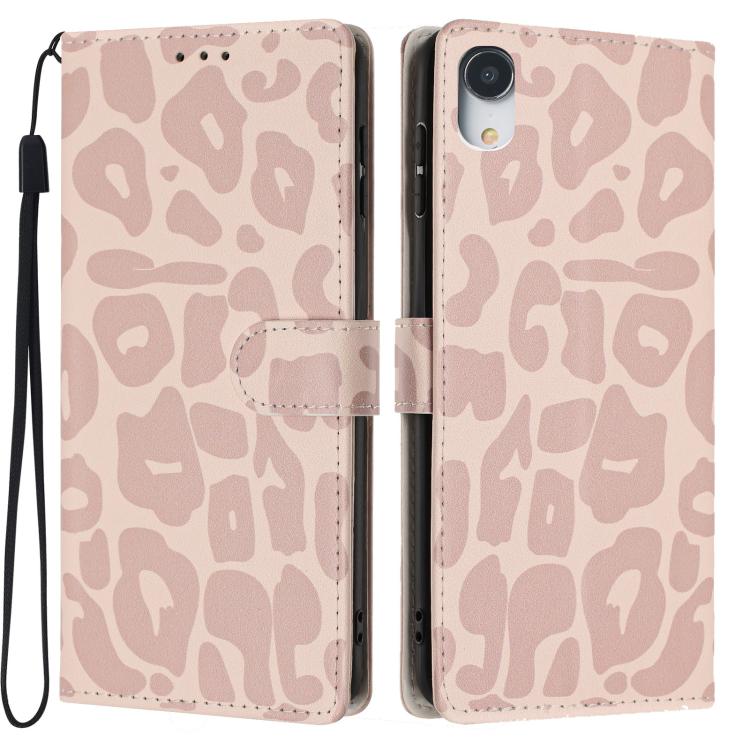 Portafoglio con stampa leopardata in ecopelle con cordino per iPhone XR