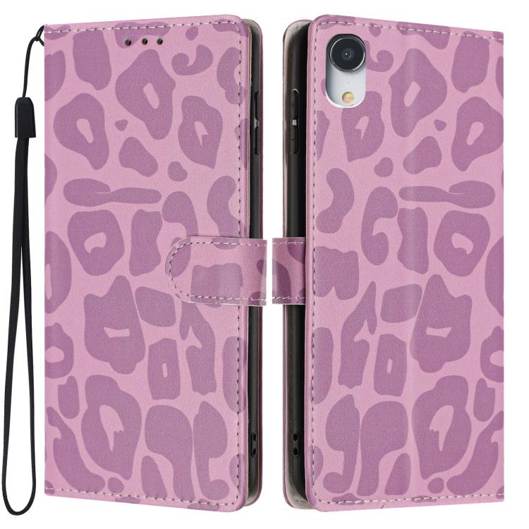 Portafoglio con stampa leopardata in ecopelle con cordino per iPhone XR