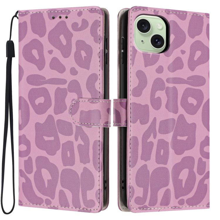 Portafoglio con stampa leopardata in ecopelle con cordino per iPhone 15 Pro e 15