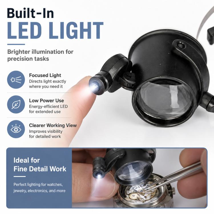 13B-A Lenti d'ingrandimento miniaturizzate per riparazione orologi, montabili sulla testa, con luce LED