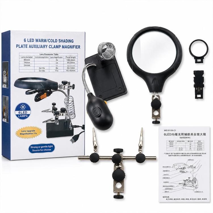 16129-C1 Supporto da tavolo per riparazione saldatura con lente d'ingrandimento e luce LED, 16129-C1