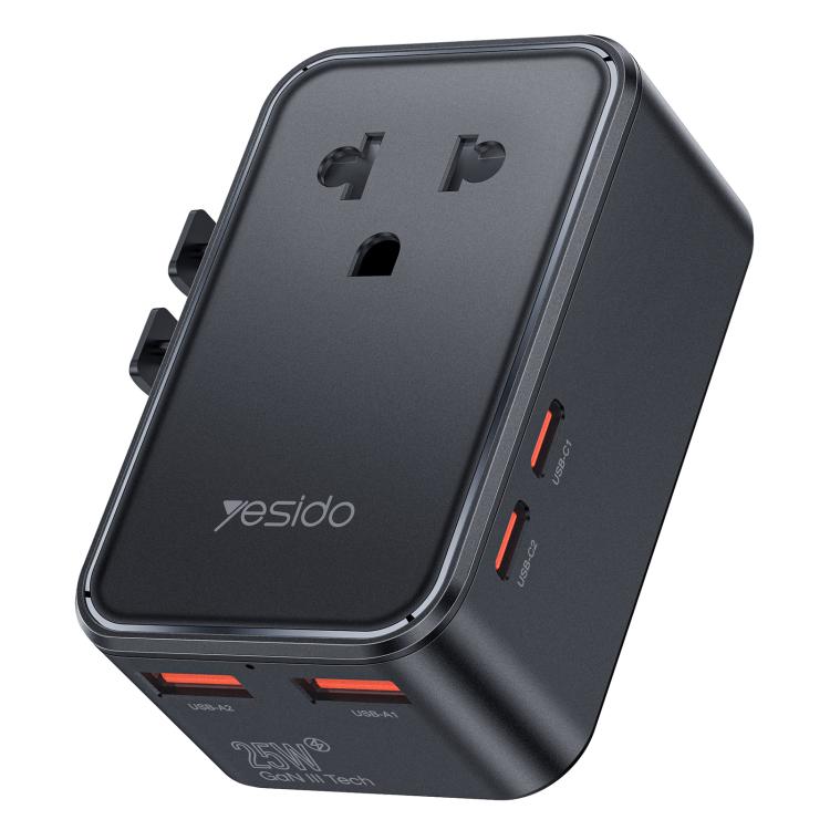 Adattatore da viaggio universale Yesido MC47 con caricabatterie rapido GaN a 4 porte da 25 W e connettore a 4 porte., MC47
