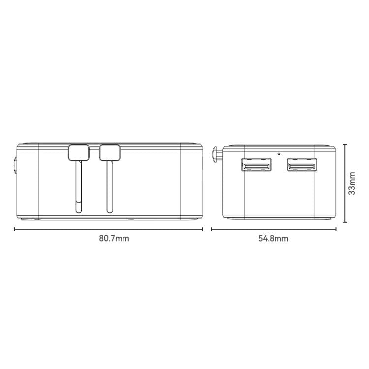 Adattatore da viaggio universale Yesido MC47 con caricabatterie rapido GaN a 4 porte da 25 W e connettore a 4 porte., MC47