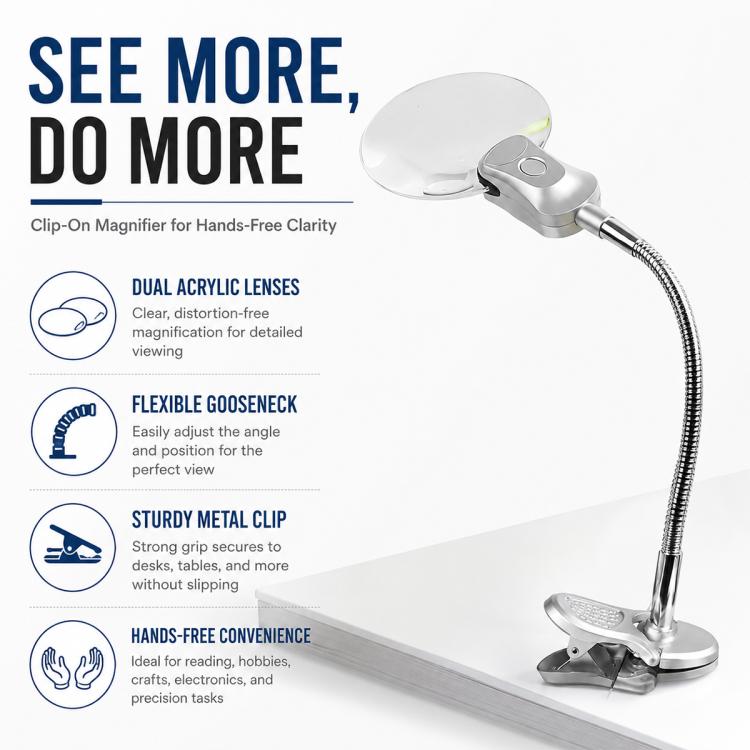 Lente d'ingrandimento universale flessibile da tavolo in metallo 4B-4 con luce LED