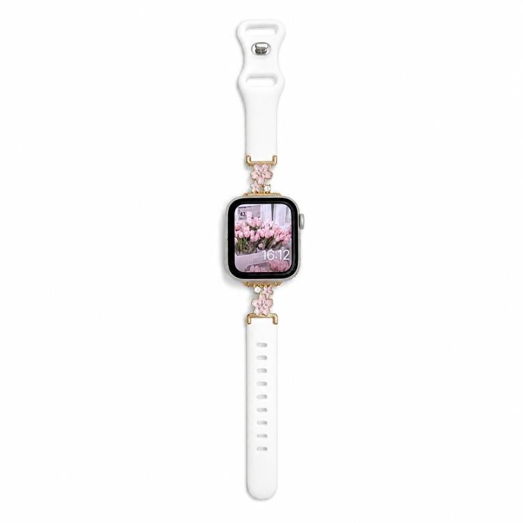Cinturino per orologio in silicone con chiusura a inversione ibrida in metallo e motivo floreale., For Apple Watch 46mm / 49mm / 45mm / 44mm, For Apple Watch 42mm / 41mm / 40mm / 38mm