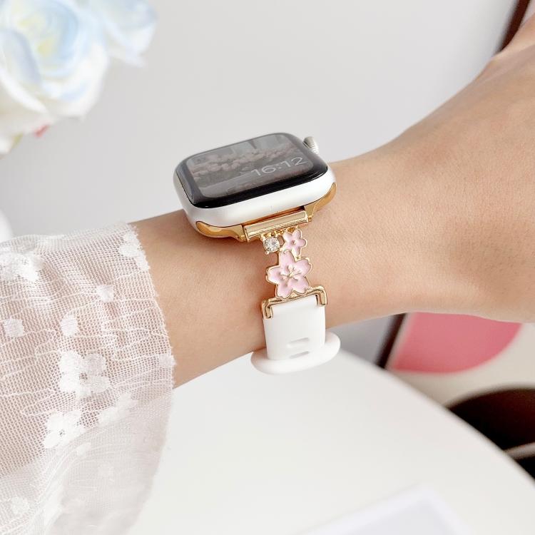 Cinturino per orologio in silicone con chiusura a inversione ibrida in metallo e motivo floreale., For Apple Watch 46mm / 49mm / 45mm / 44mm, For Apple Watch 42mm / 41mm / 40mm / 38mm