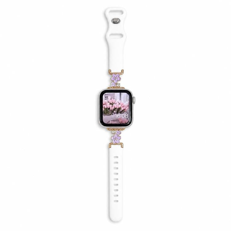 Cinturino per orologio in silicone con chiusura a inversione ibrida in metallo e motivo floreale., For Apple Watch 46mm / 49mm / 45mm / 44mm, For Apple Watch 42mm / 41mm / 40mm / 38mm