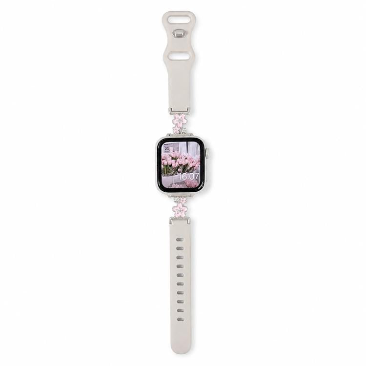 Cinturino per orologio in silicone con chiusura a inversione ibrida in metallo e motivo floreale., For Apple Watch 46mm / 49mm / 45mm / 44mm, For Apple Watch 42mm / 41mm / 40mm / 38mm