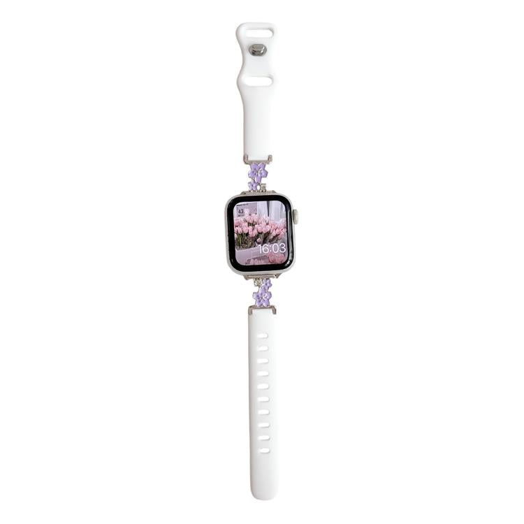 Cinturino per orologio in silicone con chiusura a inversione ibrida in metallo e motivo floreale., For Apple Watch 46mm / 49mm / 45mm / 44mm, For Apple Watch 42mm / 41mm / 40mm / 38mm