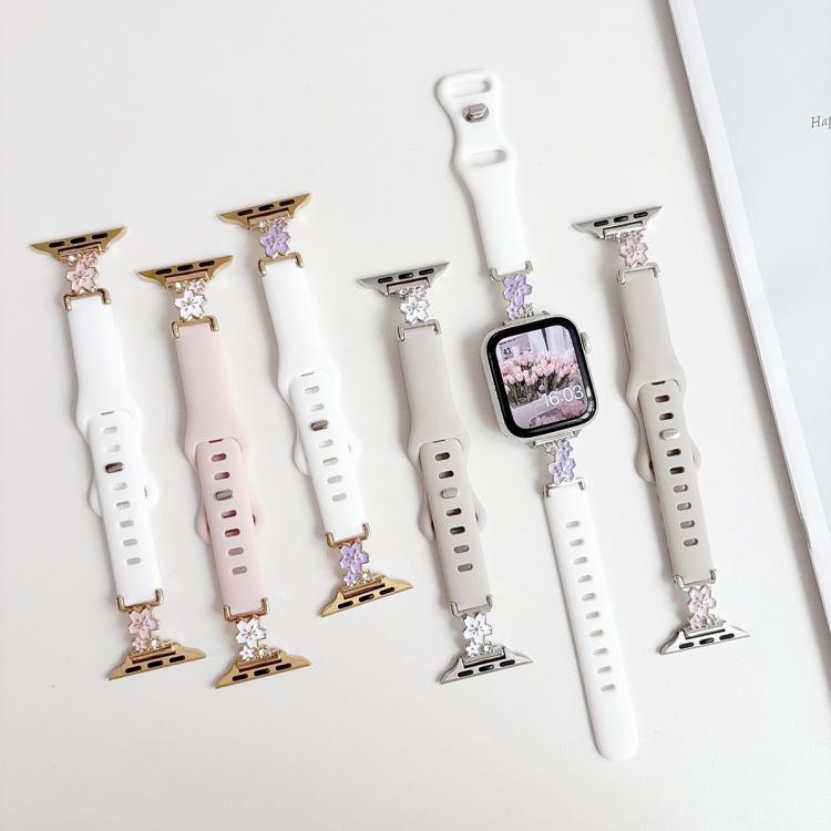 Cinturino per orologio in silicone con chiusura a inversione ibrida in metallo e motivo floreale., For Apple Watch 46mm / 49mm / 45mm / 44mm, For Apple Watch 42mm / 41mm / 40mm / 38mm