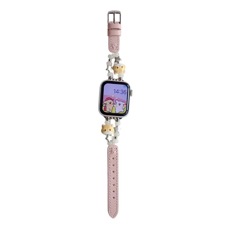 Cinturino per orologio ibrido in ecopelle e pelle vegana con perline di giada a forma di gatto., For Apple Watch 46mm / 49mm / 45mm / 44mm, For Apple Watch 42mm / 41mm / 40mm / 38mm