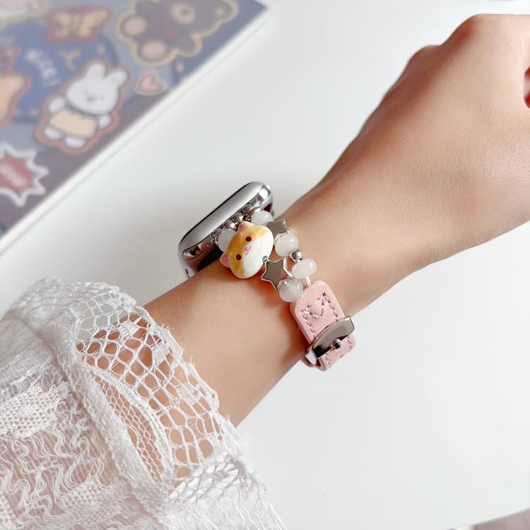 Cinturino per orologio ibrido in ecopelle e pelle vegana con perline di giada a forma di gatto., For Apple Watch 46mm / 49mm / 45mm / 44mm, For Apple Watch 42mm / 41mm / 40mm / 38mm