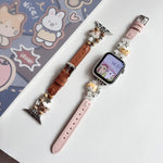 Cinturino per orologio ibrido in ecopelle e pelle vegana con perline di giada a forma di gatto., For Apple Watch 46mm / 49mm / 45mm / 44mm, For Apple Watch 42mm / 41mm / 40mm / 38mm