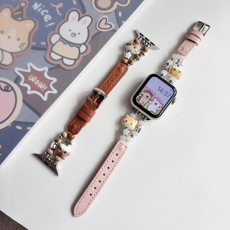 Cinturino per orologio ibrido in ecopelle e pelle vegana con perline di giada a forma di gatto., For Apple Watch 46mm / 49mm / 45mm / 44mm, For Apple Watch 42mm / 41mm / 40mm / 38mm