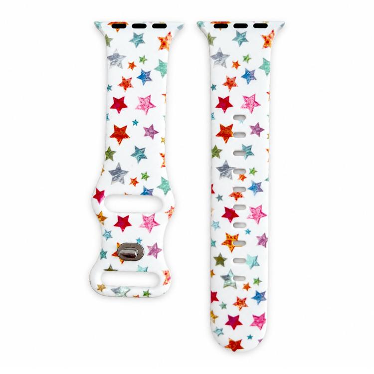 Cinturino per orologio in silicone con chiusura a inversione e motivo a stelle iridescenti in lamina,, For Apple Watch 46mm / 49mm / 45mm / 44mm, For Apple Watch 42mm / 41mm / 40mm / 38mm