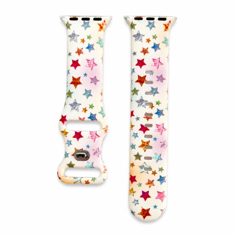 Cinturino per orologio in silicone con chiusura a inversione e motivo a stelle iridescenti in lamina,, For Apple Watch 46mm / 49mm / 45mm / 44mm, For Apple Watch 42mm / 41mm / 40mm / 38mm