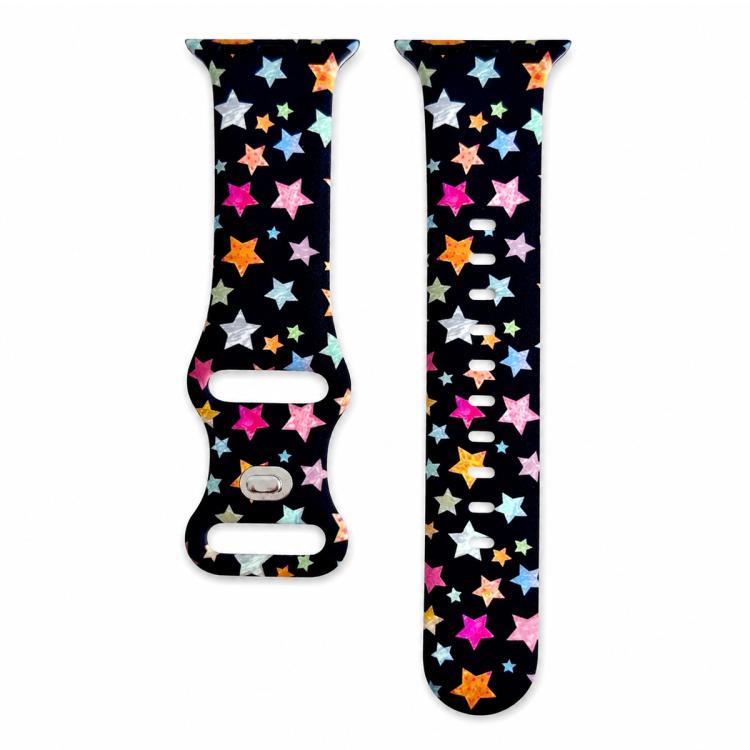 Cinturino per orologio in silicone con chiusura a inversione e motivo a stelle iridescenti in lamina,, For Apple Watch 46mm / 49mm / 45mm / 44mm, For Apple Watch 42mm / 41mm / 40mm / 38mm