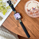 Cinturino per orologio ibrido in metallo e silicone nero con motivo a cartoni animati., For Apple Watch 46mm / 49mm / 45mm / 44mm, For Apple Watch 42mm / 41mm / 40mm / 38mm