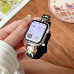 Cinturino per orologio ibrido in metallo e silicone nero con motivo a cartoni animati., For Apple Watch 46mm / 49mm / 45mm / 44mm, For Apple Watch 42mm / 41mm / 40mm / 38mm