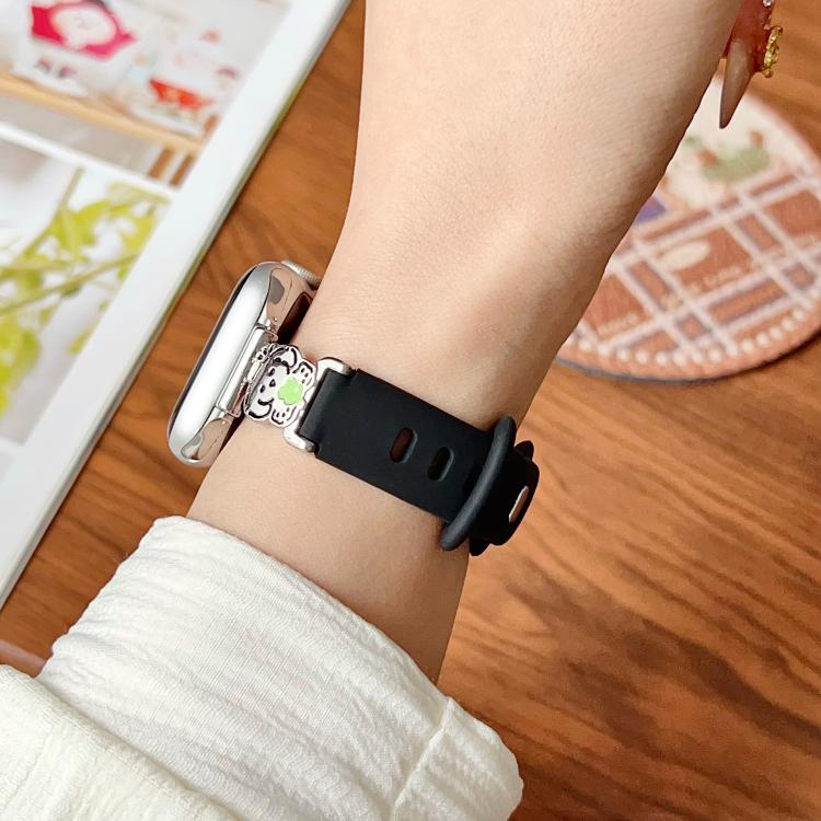Cinturino per orologio ibrido in metallo e silicone nero con motivo a cartoni animati., For Apple Watch 46mm / 49mm / 45mm / 44mm, For Apple Watch 42mm / 41mm / 40mm / 38mm