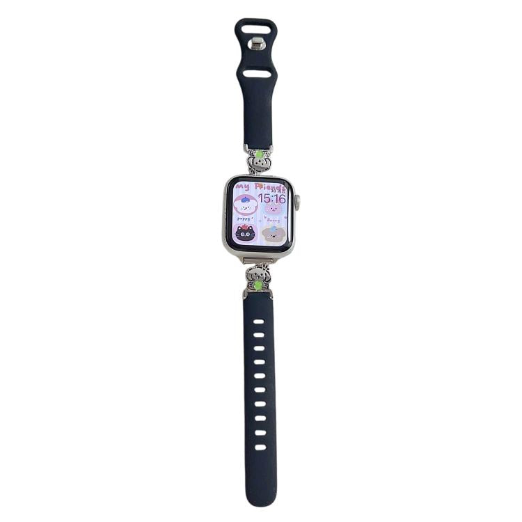 Cinturino per orologio ibrido in metallo e silicone nero con motivo a cartoni animati., For Apple Watch 46mm / 49mm / 45mm / 44mm, For Apple Watch 42mm / 41mm / 40mm / 38mm