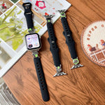 Cinturino per orologio ibrido in metallo e silicone nero con motivo a cartoni animati., For Apple Watch 46mm / 49mm / 45mm / 44mm, For Apple Watch 42mm / 41mm / 40mm / 38mm
